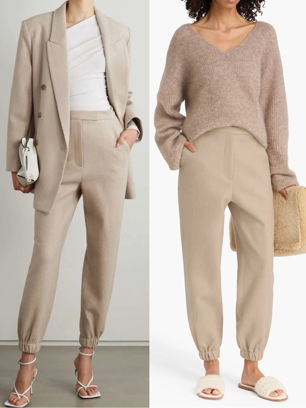The Frankie Shop Samara Wool Blend Felt Suit Joggers Mocha Size S NWT